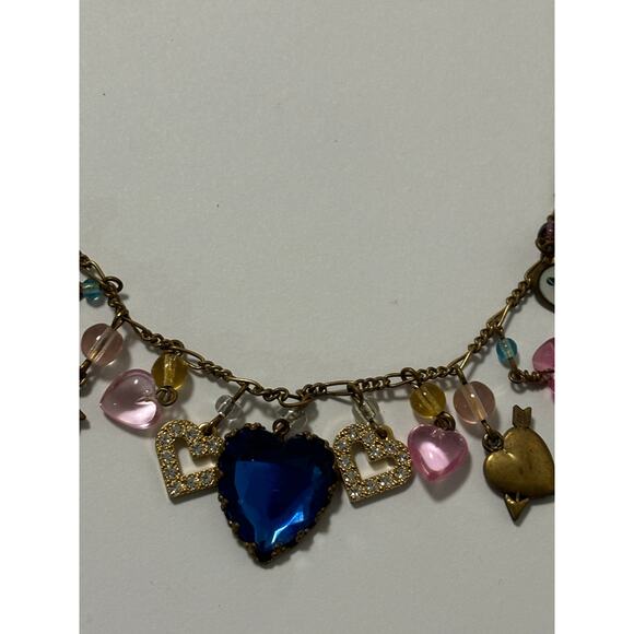 Vintage Pididdly Links Whimsical Necklace 24" Heart Charms Enamel, Glass, Unique - Picture 4 of 6